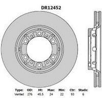 PROTEX Brake Disc Ultra Rotor - Front For Mitsubishi Delica 1984-1999 DR12452