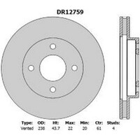 PROTEX Brake Disc Ultra Rotor - Front For Nissan CUBE CUBIC 2003-2008 DR12759