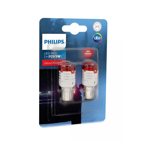 New PHILIPS P21/5 LED RED 12V 2PK ULTINON 3000 #11499U30RB2
