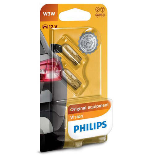 New PHILIPS Globe W3W 12V Twin Blister Pack (12256B2)