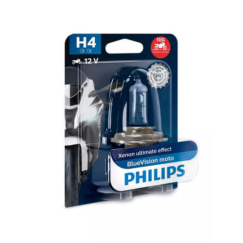 PHILIPS Globe Motorcycle H4 12V 60/55W P43T-38 Single Blister Pack Blue Vision