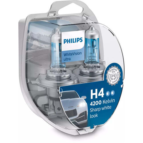 New PHILIPS Globe H4 W5W 12V 60/55W Twin Pack White Vision Ultra (12342Wvusm)