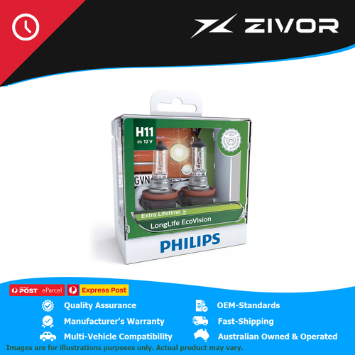New PHILIPS Longlife Ecovision Headlight Bulb Pack of 2 #12362LLECOS2