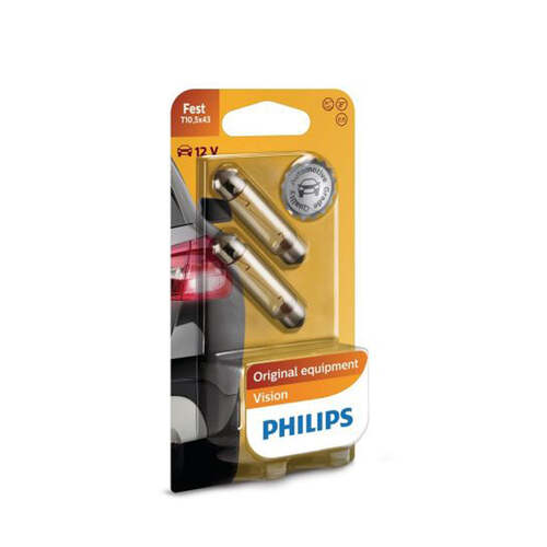 New PHILIPS Globe Fest T10 5X43 12V 10W Twin Blister Pack (12866B2)