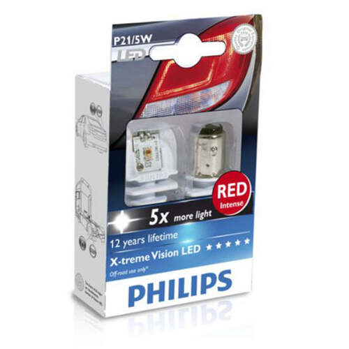 New PHILIPS Globe P21/5W Led 12/24 Red (12899Rx2) #12899RX2