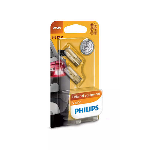 New PHILIPS Globe W5W 12V Twin Blister Pack (12961B2)