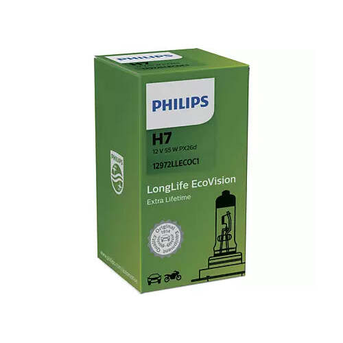 New PHILIPS Globe H7 12V 55W Px26D Single Box Longlife Eco Vision (12972Llecoc1)