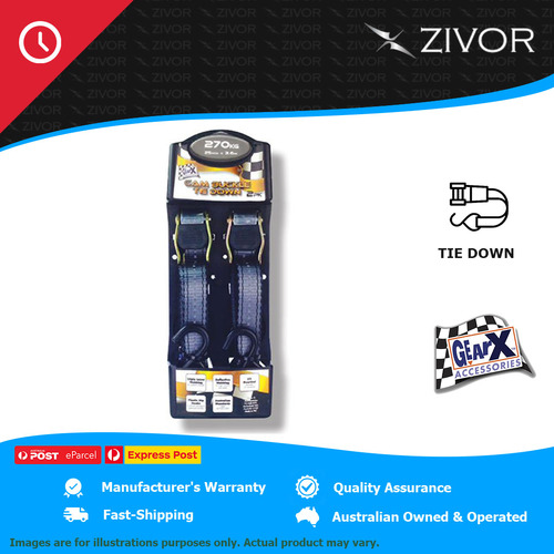 GEAR-X Dark Grey 3.6m Cam Buckle Tie Down Strap Working load 270Kg 2PK GXCB25362