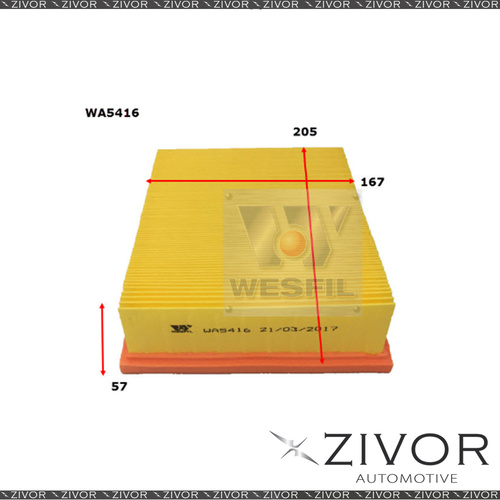New Wesfil Air Filter For Peugeot 206 2.0L 09/99-2007 - WA5416
