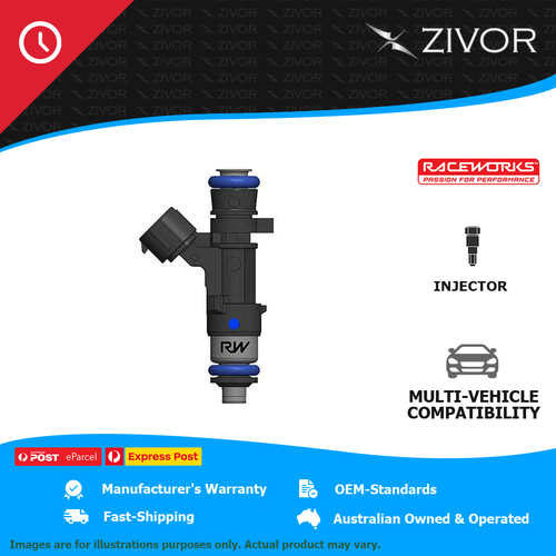 New RACEWORKS Single 1200cc 3/4 Length Fuel Injector 14mm (Denso Plug) INJ-504