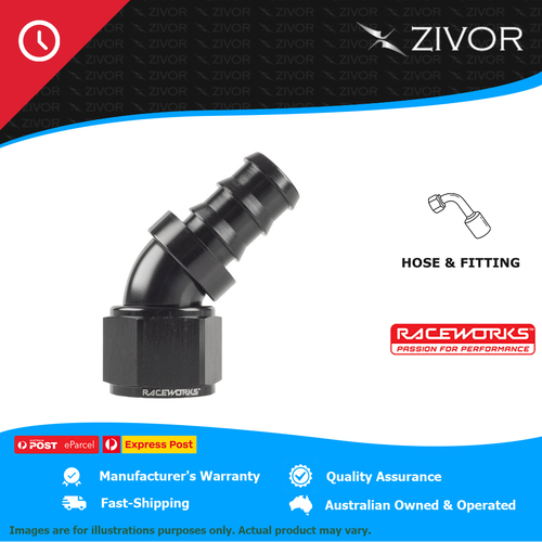 New RACEWORKS Push Lok Hose Fitting Straight 45 Degree RWF-402-10BK