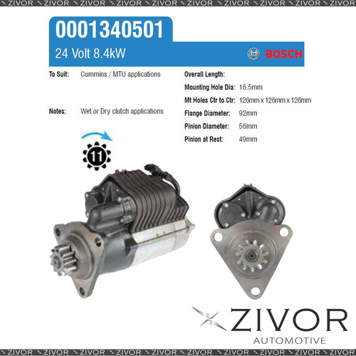 New BOSCH Starter Motor 24V 11Th CW For Liebherr T282C 1340501