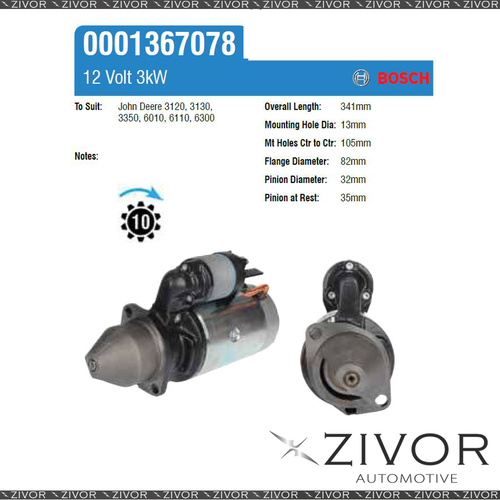 New BOSCH Starter Motor 12V 10Th CW For JOHN DEERE 2850 1367078