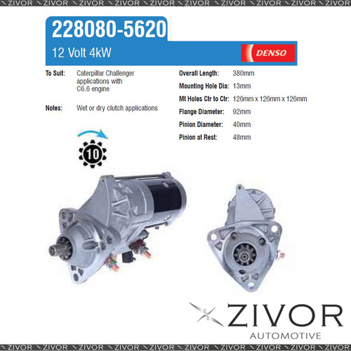New 228080-5620-Denso Starter Motor 12V 10Th CW For ALLIS CHALMERS 605