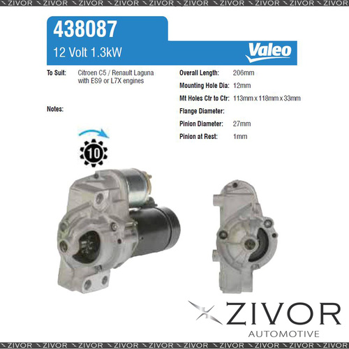 438087-Valeo Starter Motor 12V 10Th CW For RENAULT Laguna, BG01B