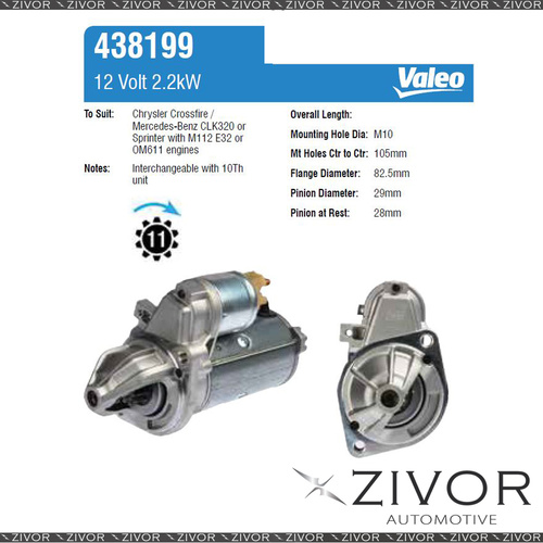 438199-Valeo Starter Motor 12V 11Th CW For MERCEDES-BENZ E320, W211
