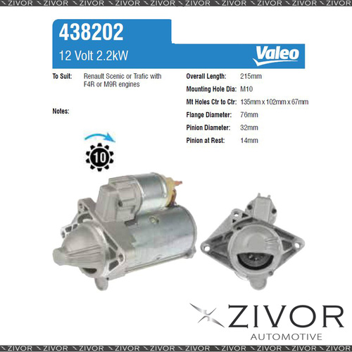 438202-Valeo Starter Motor 12V 10Th CW For RENAULT Megane, Phase II