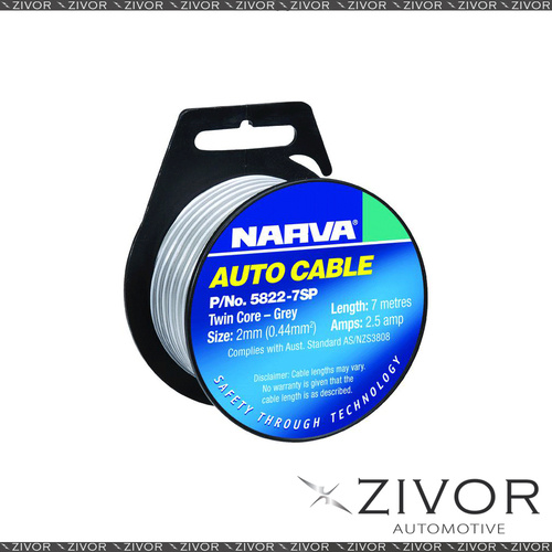 New NARVA Speaker Cable 25A 2mm x 7m Grey 5822-7SP