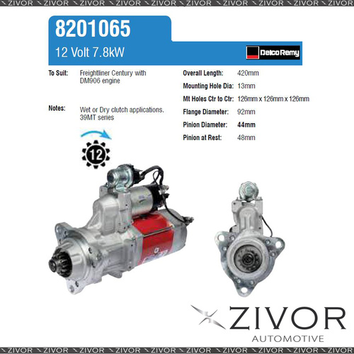8201065-Delco Remy Starter Motor 12V 12Th CW 39MT For WESTERN STAR 4864