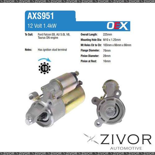 New AXS951-OEX Starter Motor 12V 10Th CW Autolite Style For FORD Fairlane, NF