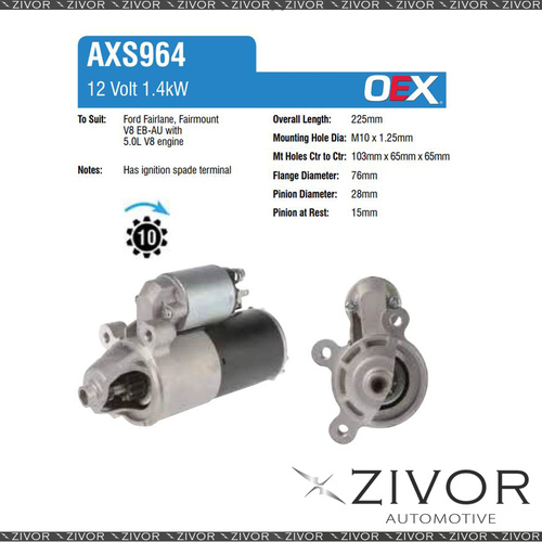 New AXS964-OEX Starter Motor 12V 10Th CW Autolite Style For FORD LTD, DL