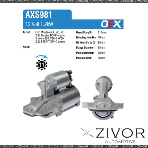 AXS981-OEX Starter Motor 12V 11Th CW Autolite Style For FORD Mondeo, MC
