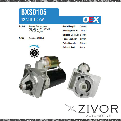 New BXS0105-OEX Starter Motor 12V 9Th CW Bosch Style For HOLDEN Statesman, VQ