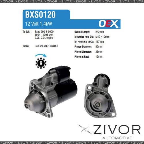BXS0120-OEX Starter Motor 12V 9Th CW Bosch Style For SAAB 900