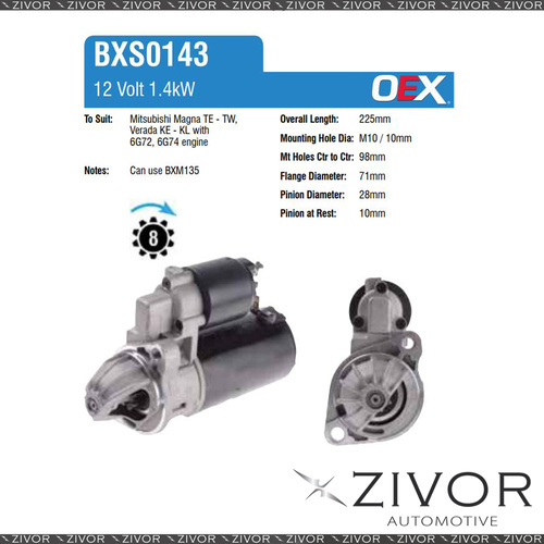 BXS0143-OEX Starter Motor 12V 8Th CW Bosch Style For MITSUBISHI Magna, TH