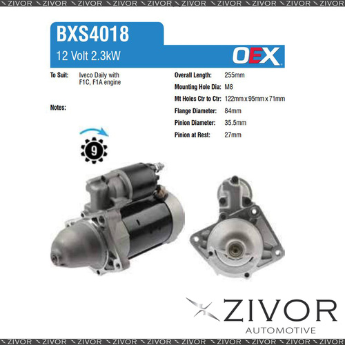 BXS4018-OEX Starter Motor 12V 9Th CW Bosch Style For IVECO Eco Daily, 50C17