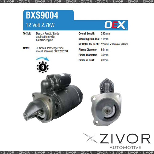BXS9004-OEX Starter Motor 12V 9Th CW Bosch Style For ATLAS COPCO STS35