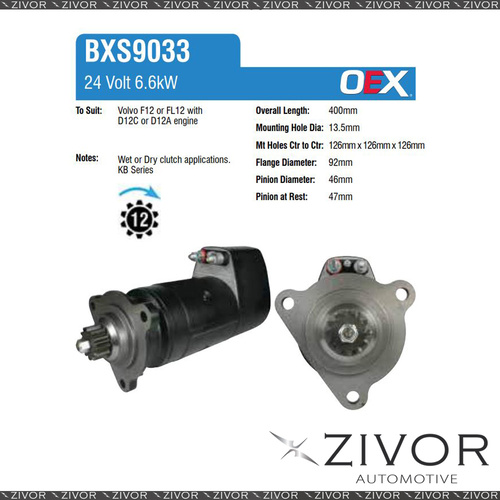 BXS9033-OEX Starter Motor 24V 12Th CW Bosch Style For VOLVO FH12