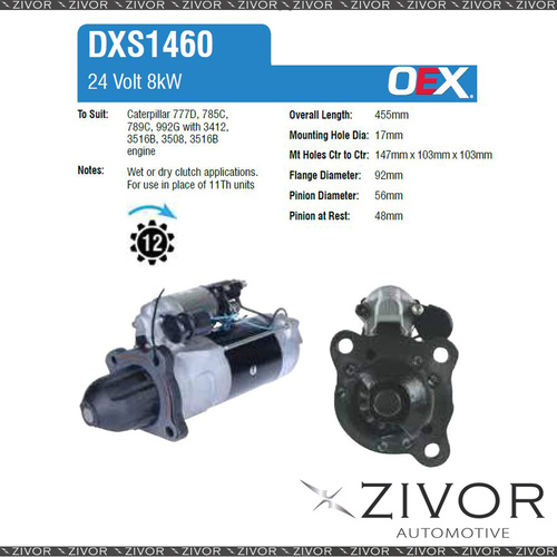 DXS1460-OEX Starter Motor 24V 12Th CW Denso Style For CATERPILLAR 789D