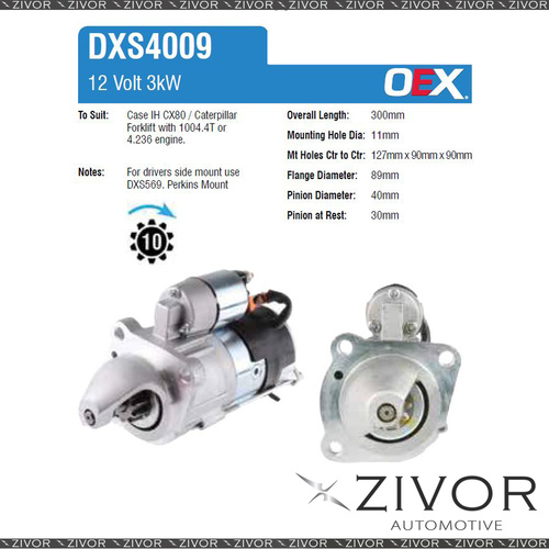 DXS4009-OEX Starter Motor 12V 10Th CW Denso Style For CATERPILLAR 236