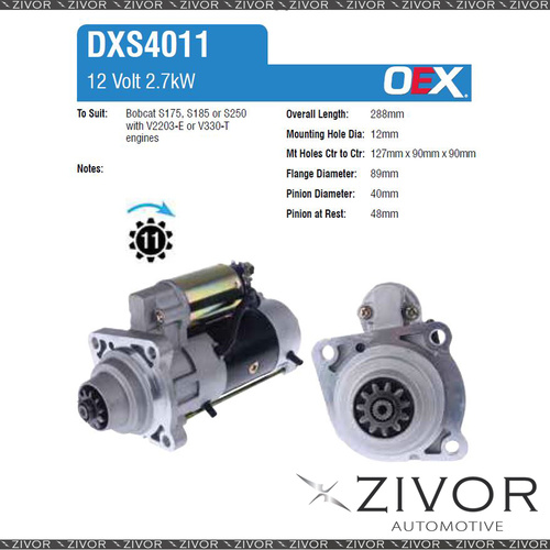 DXS4011-OEX Starter Motor 12V 11Th CW Denso Style For BOBCAT 864G