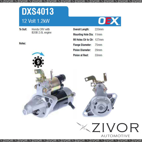 DXS4013-OEX Starter Motor 12V 9Th CW Denso Style For HONDA Civic, 8th GEN