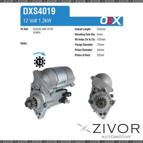DXS4019-OEX Starter Motor 12V 13Th CCW Denso Style For KUBOTA Stationary Engine