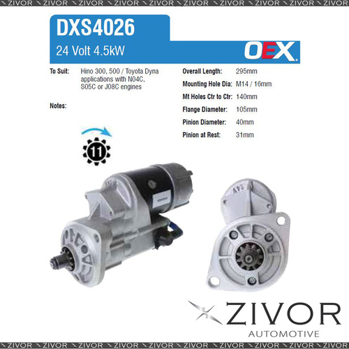 DXS4026-OEX Starter Motor 24V 11Th CW Denso Style For HINO Bus, RK
