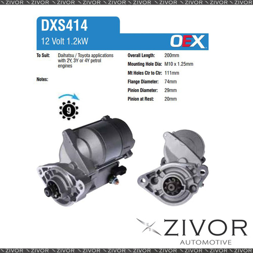 DXS414-OEX Starter Motor 12V 9Th CW Denso Style For TOYOTA Supra, JZA80