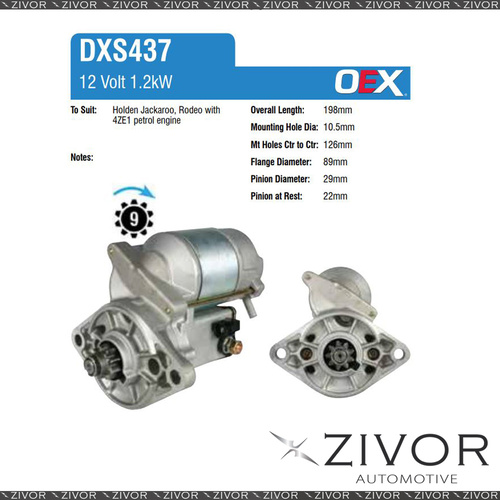 DXS437-OEX Starter Motor 12V 9Th CW Denso Style For HOLDEN Rodeo, TF-Series