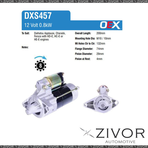 DXS457-OEX Starter Motor 12V 8Th CW Denso Style For DAIHATSU Charade, G200