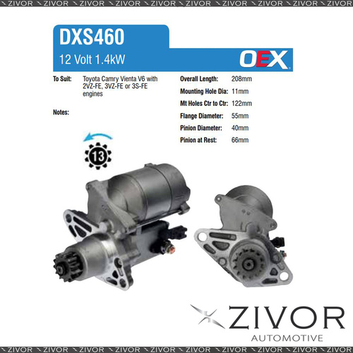 DXS460-OEX Starter Motor 12V 13Th CCW Denso Style For TOYOTA Spacia, SR40R
