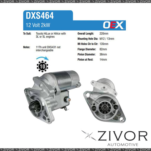DXS464-OEX Starter Motor 12V 10Th CW Denso Style For TOYOTA Dyna 150, LY230R