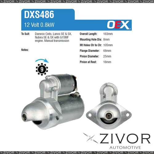 New DXS486-OEX Starter Motor 12V 9Th CW Delco Style For DAEWOO 1.5i, 19Y