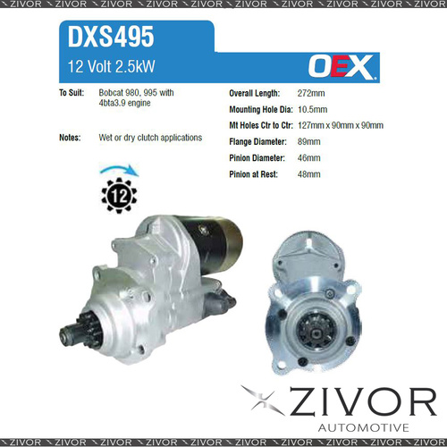 DXS495-OEX Starter Motor 12V 12Th CW Denso Style For BOBCAT 995