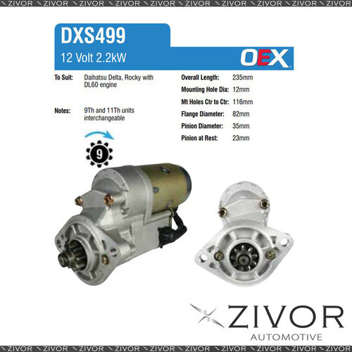 DXS499-OEX Starter Motor 12V 9Th CW Denso Style For DAIHATSU Rocky, F78B-WGT