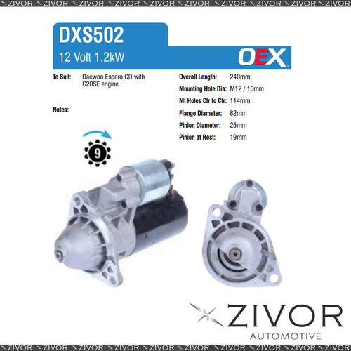 DXS502-OEX Starter Motor 12V 9Th CW Delco Style For DAEWOO Espero, 19W