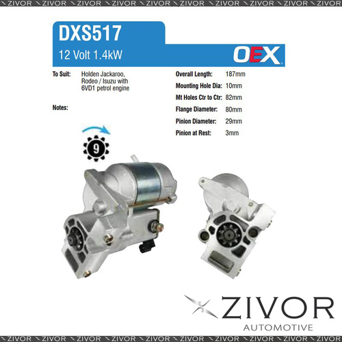 DXS517-OEX Starter Motor 12V 9Th CW Denso Style For HOLDEN Frontera, MX