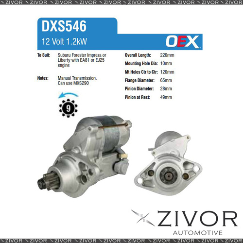 DXS546-OEX Starter Motor 12V 9Th CCW Denso Style For SUBARU Outback, BH9