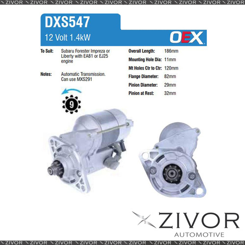 DXS547-OEX Starter Motor 12V 9Th CCW Denso Style For SUBARU Outback, B4A